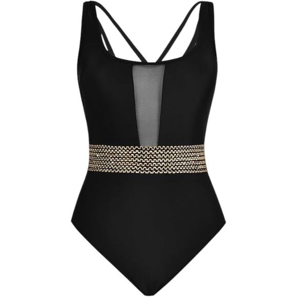 Cupshe One Piece Mesh Tummy Control Black Swimsuit Size M - Picture 3 of 8